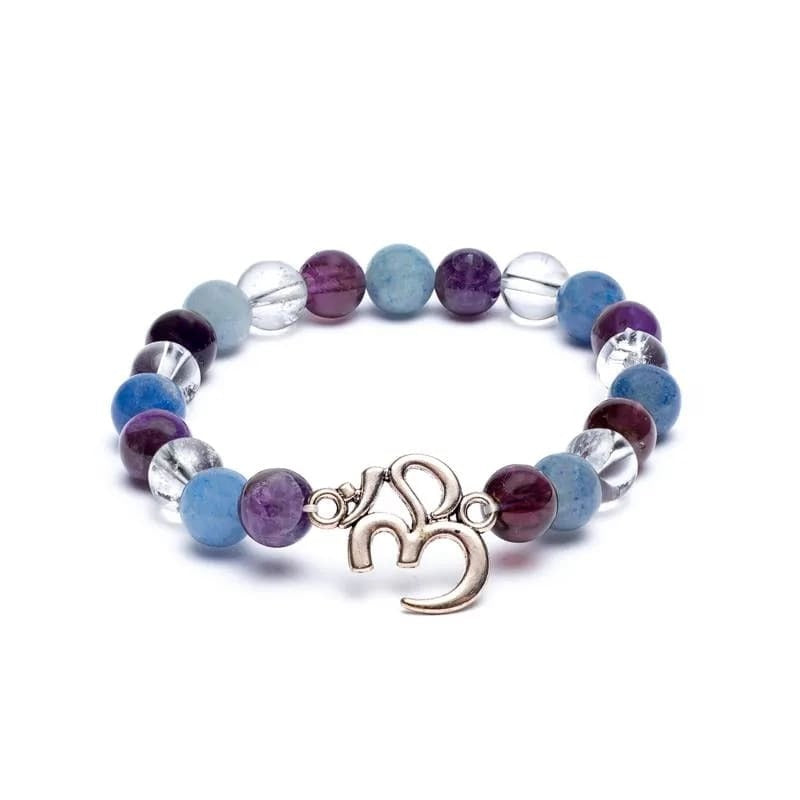 Bracciale in Ametista, Avventurina blu e Cristallo di rocca con simbolo Ohm
