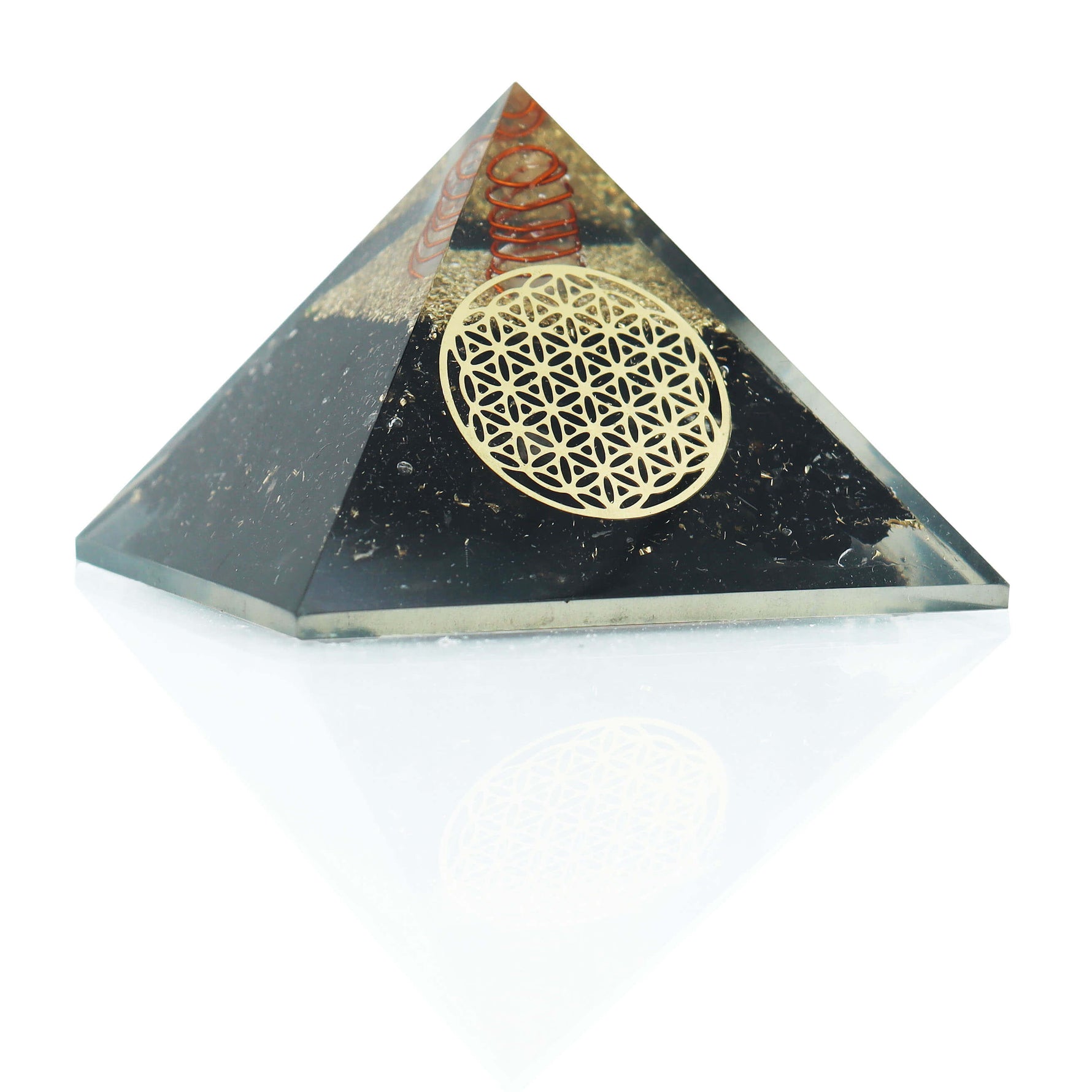 Piramide di Orgonite - Tormalina Nera con Fiore della Vita