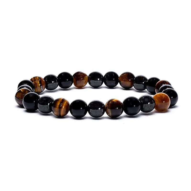 Bracciale Triplice Protezione - Occhio di Tigre, Ossidiana ed Ematite