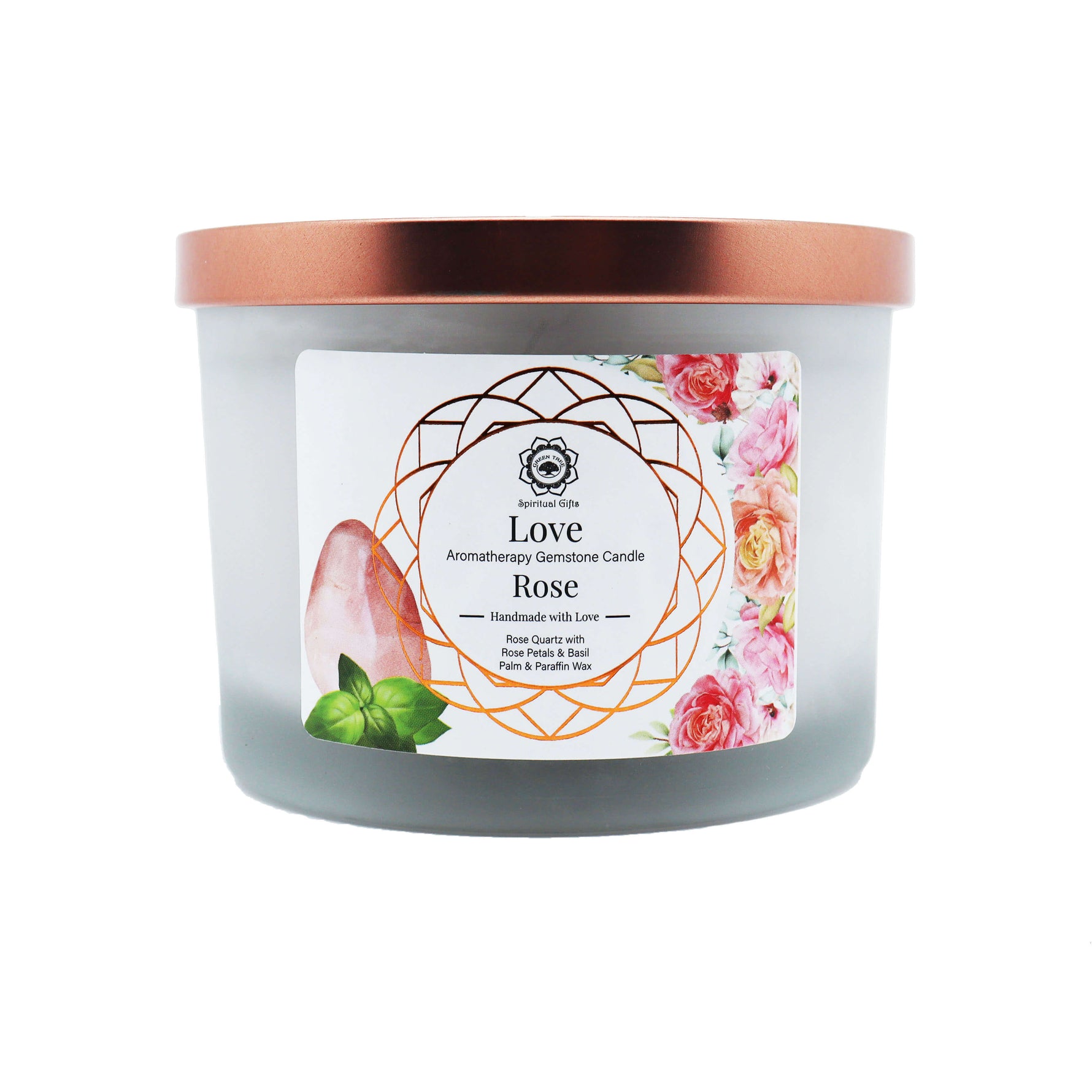 Rosa e Quarzo Rosa - Candela Profumata Artigianale - 256g