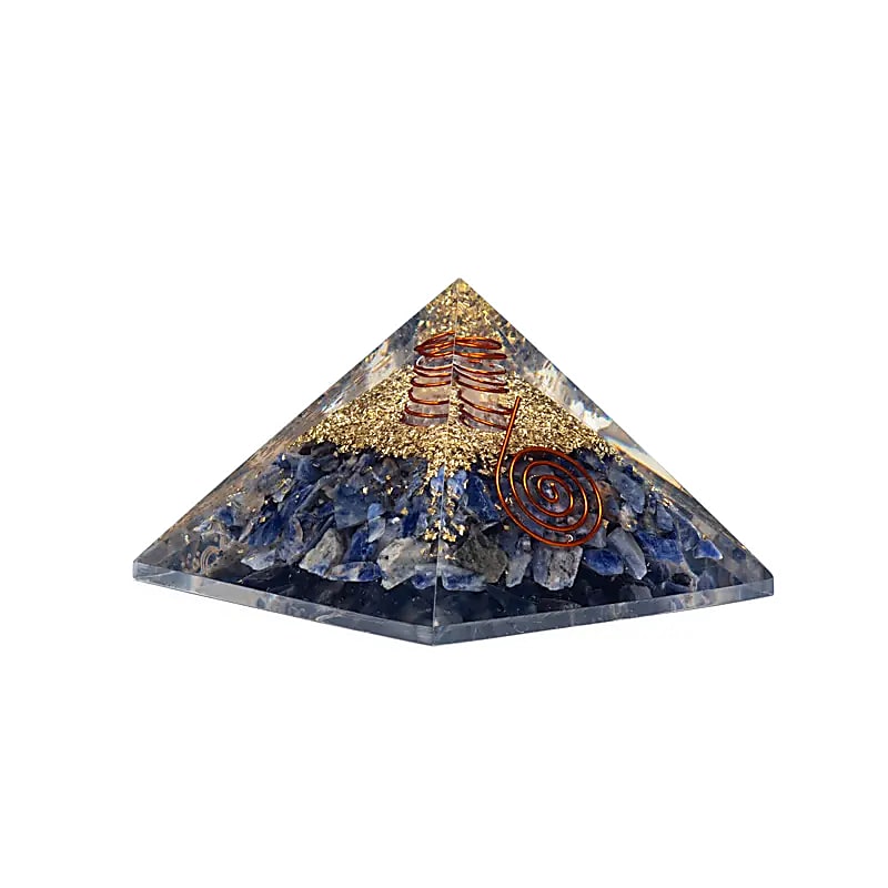 Piramide Orgonite in Sodalite con Luna e Stelle
