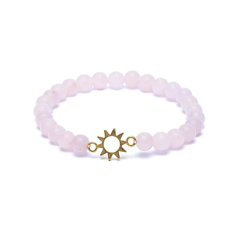 Braccialetto elastico in Quarzo Rosa con charms Sole