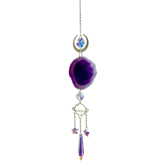 Acchiappasole con agata viola e cristallo - 41cm