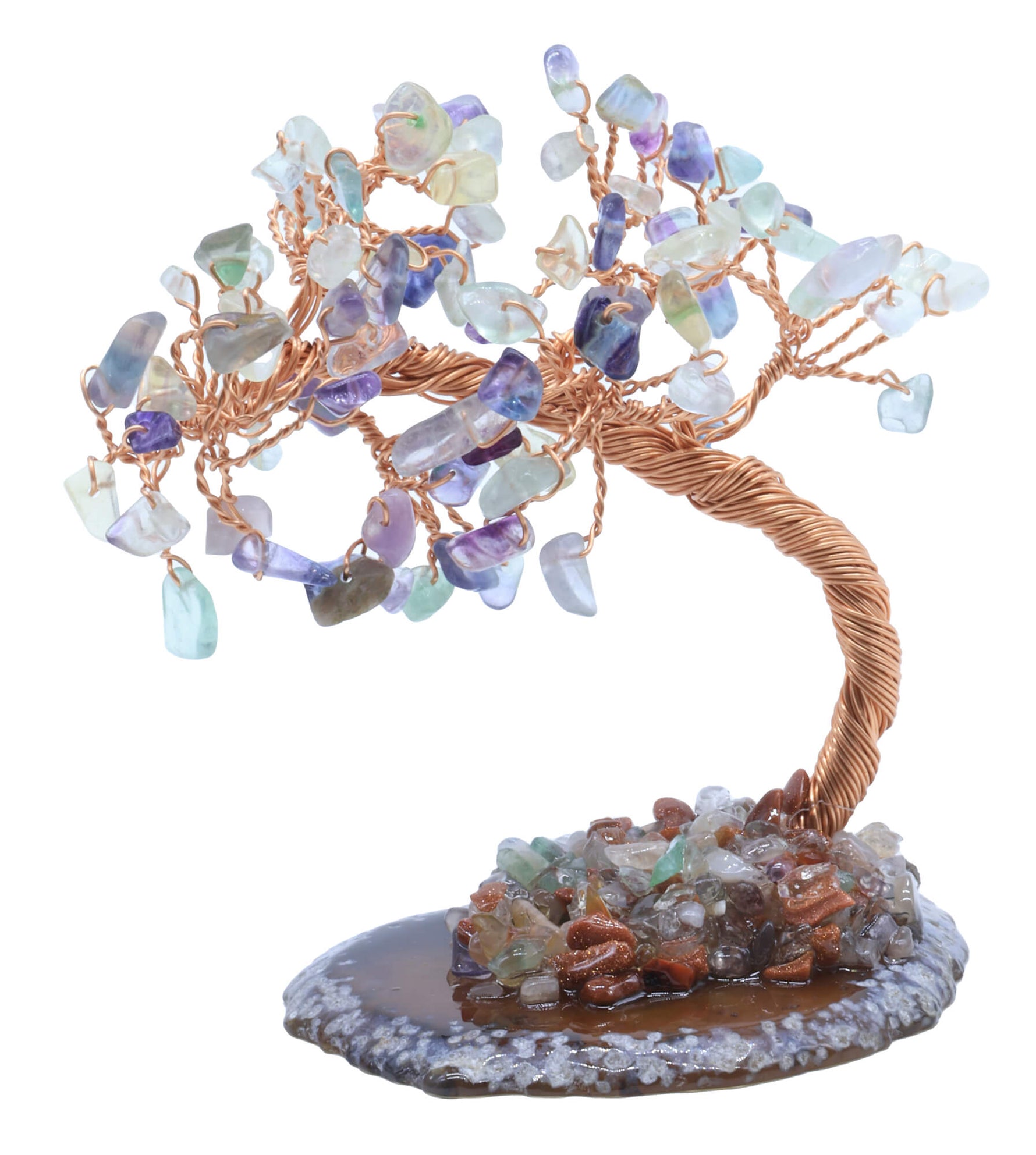 Albero della Felicità in Fluorite su Fetta di Agata – 12 cm
