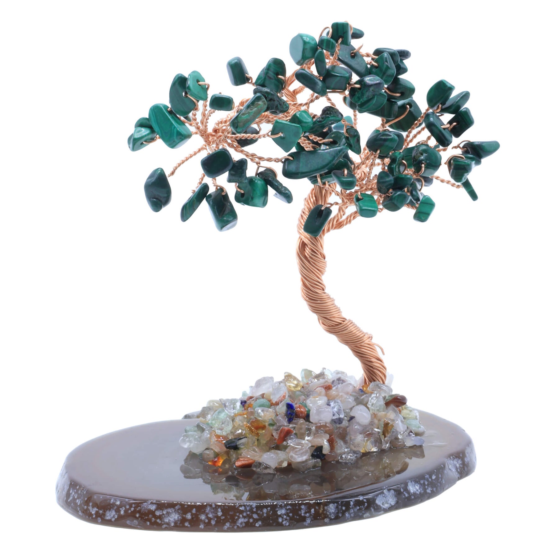 Albero della Felicità in Malachite su Fetta di Agata – 12 cm