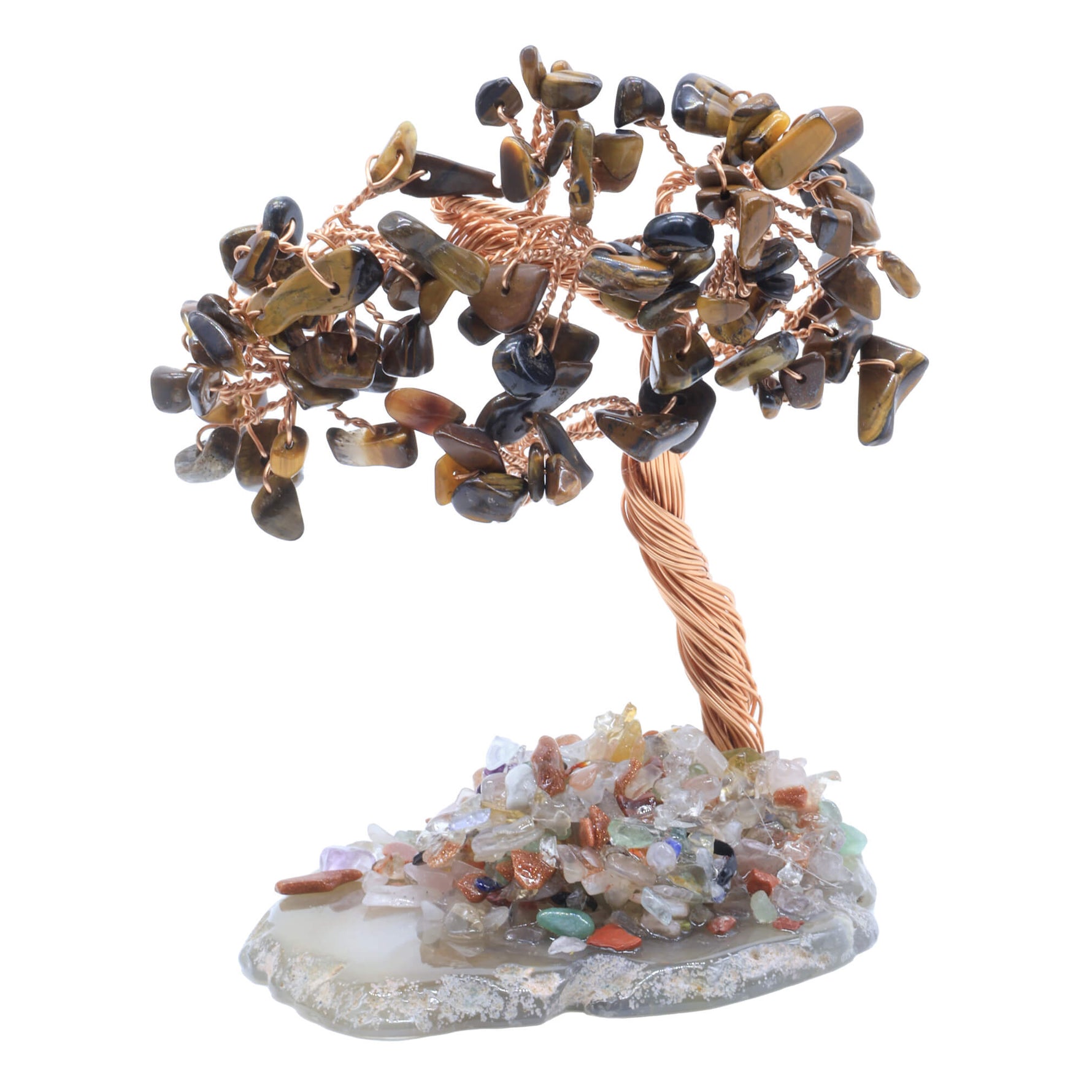 Albero della Felicità in Occhio di Tigre su Fetta di Agata – 12 cm