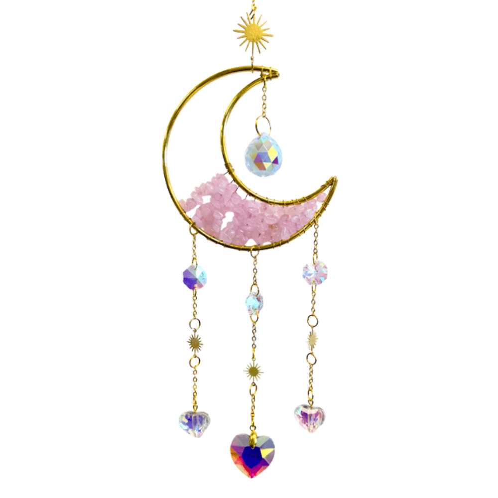 Acchiappasole Luna e Cuori in Quarzo Rosa