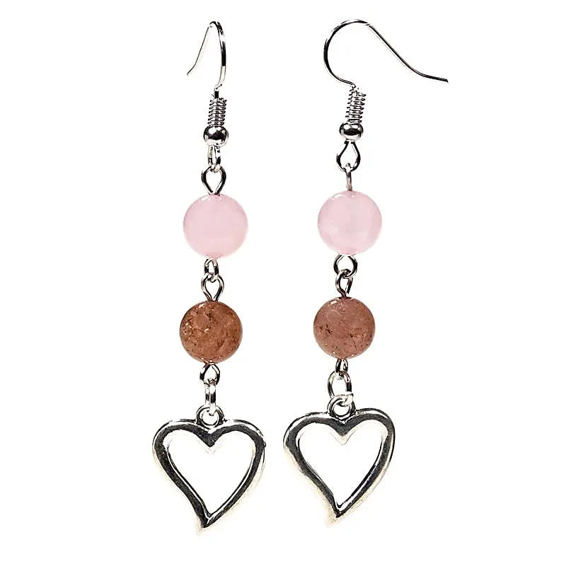 Orecchini Quarzo Rosa e Quarzo Fragola con Cuore
