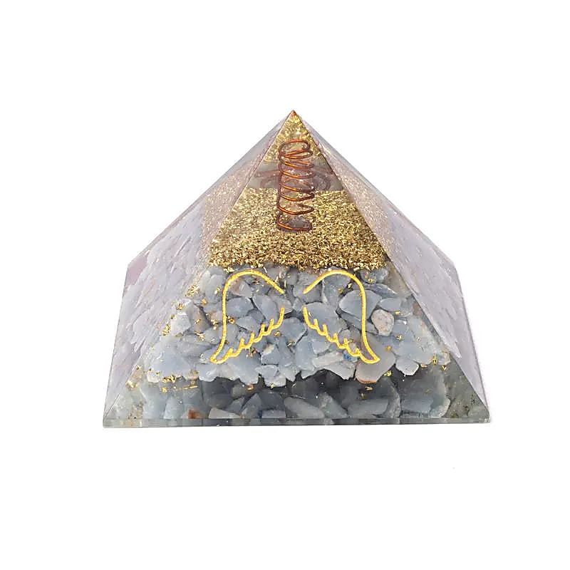 Piramide Orgonite in Angelite con Ali d'Angelo