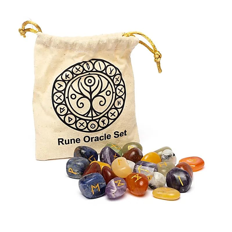 Set Rune 7 Chakra in Pietre Naturali – 25 Rune con Sacchetto in Cotone