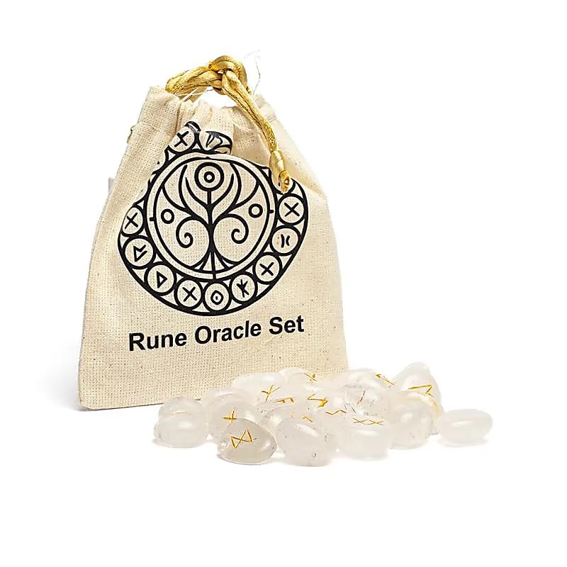 Set Rune in Cristallo di Rocca – 25 Pietre con Sacchetto in Cotone