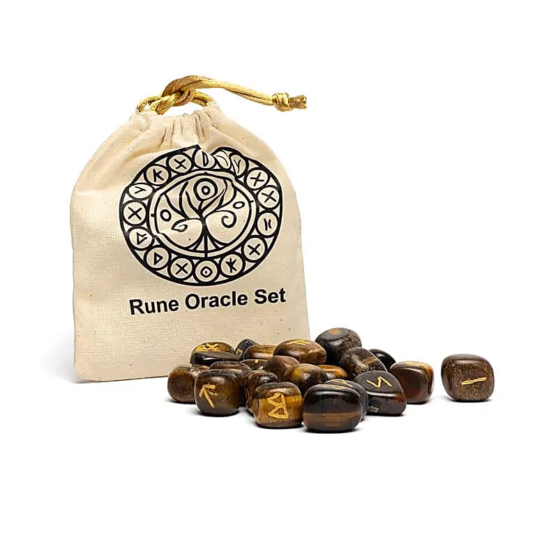 Set Rune in Occhio di Tigre – 25 Pietre con Sacchetto in Cotone