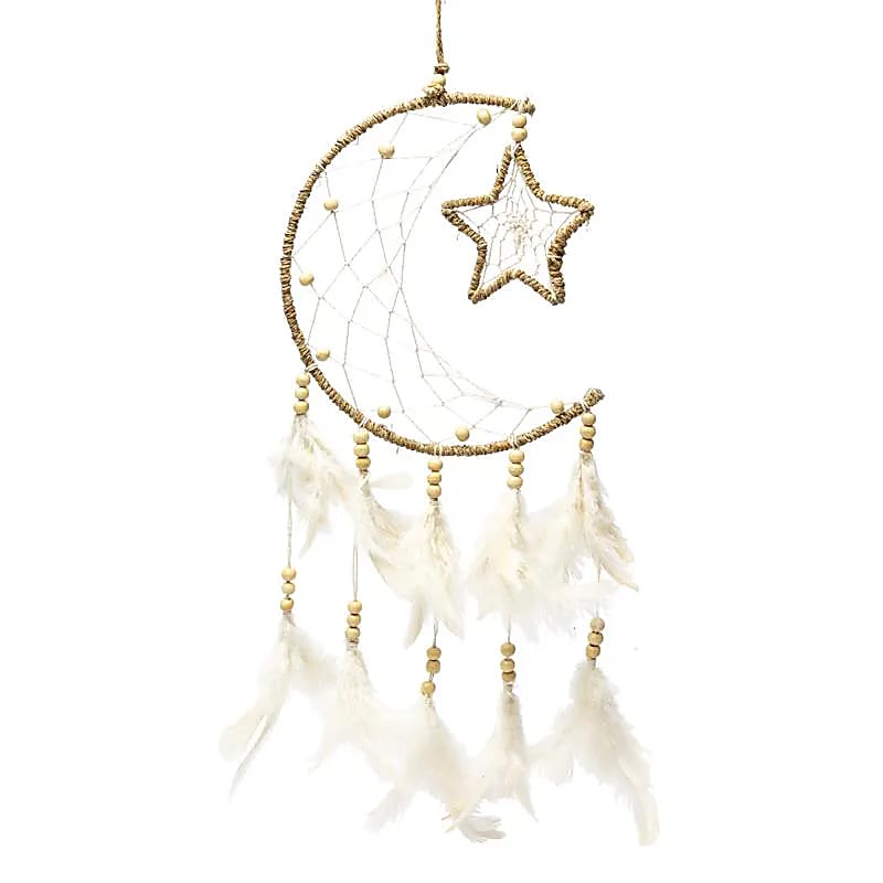 Moon and Stars Dream Catcher in White Hemp – 65cm