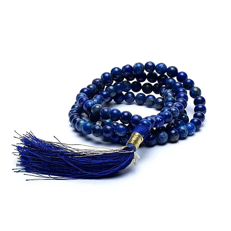 Mala in Lapislazzuli Naturale AA 108 Grani con Nappa Blu - Lunghezza ± 31cm