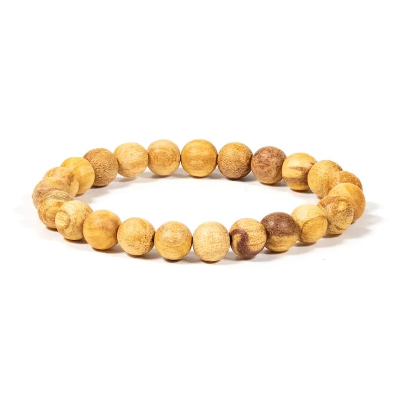 Bracciale di Perline Profumate Elasticizzato di Legno Palo Santo