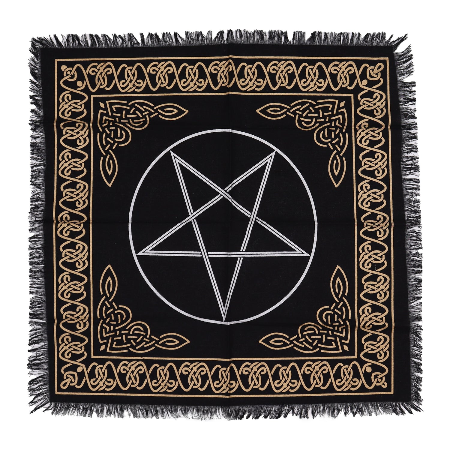 Tovaglia Altare Esoterico Pentagramma Celtico con Frange – 50x50 cm