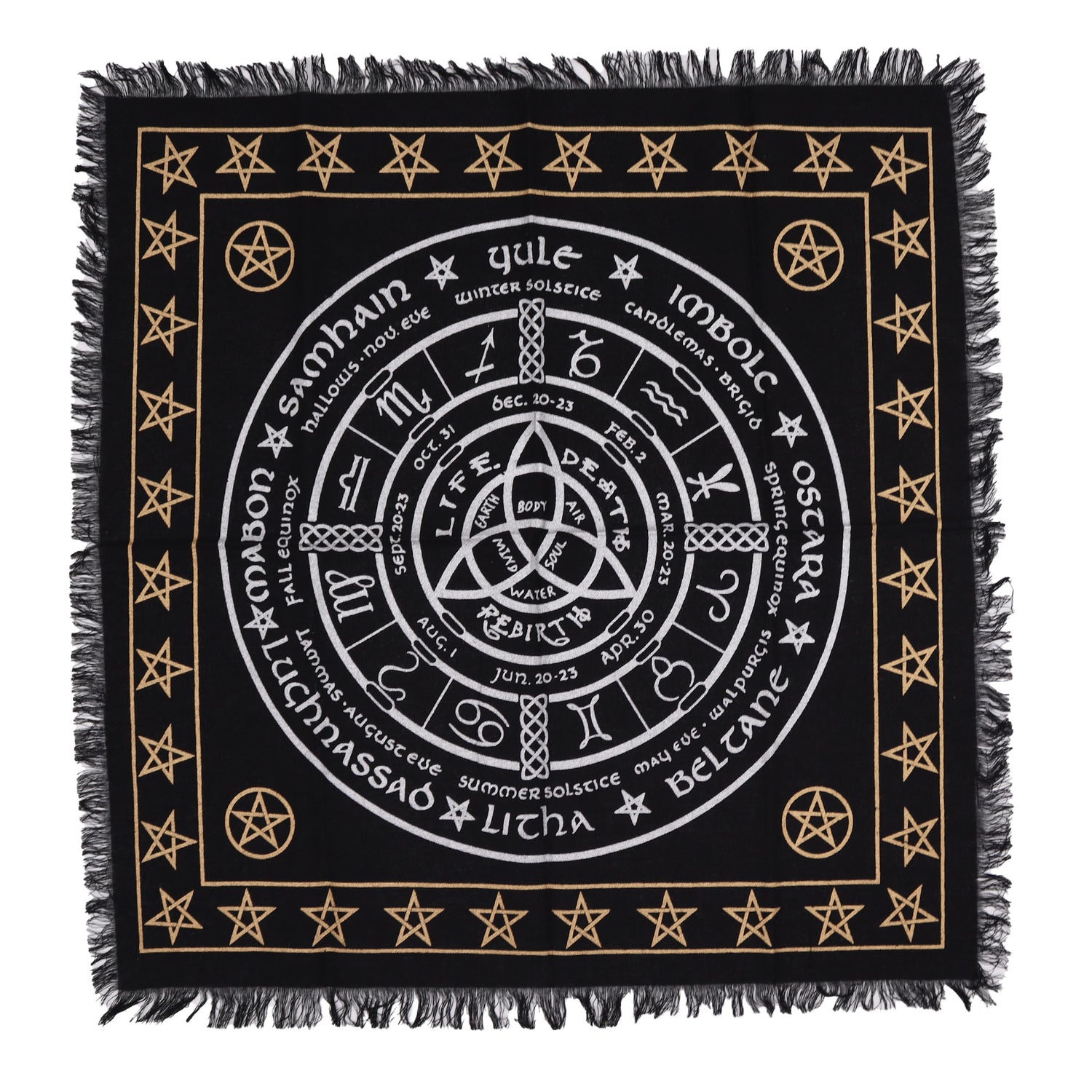 Tovaglia Altare Esoterico Vita Morte Rinascita – Ruota dell’Anno Wicca 50x50 cm