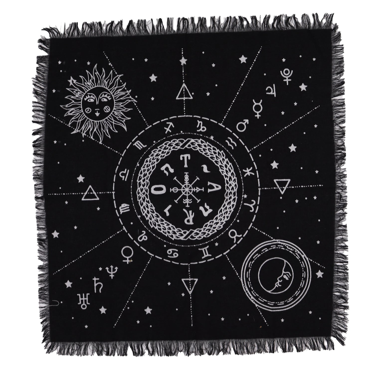 Tovaglia Altare Esoterico Luna e Sole – Simboli Zodiacali 50x50 cm