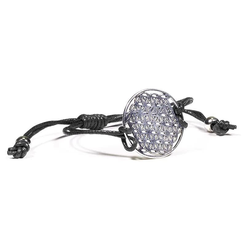 Bracciale Nero regolabile con simbolo del Fiore della vita