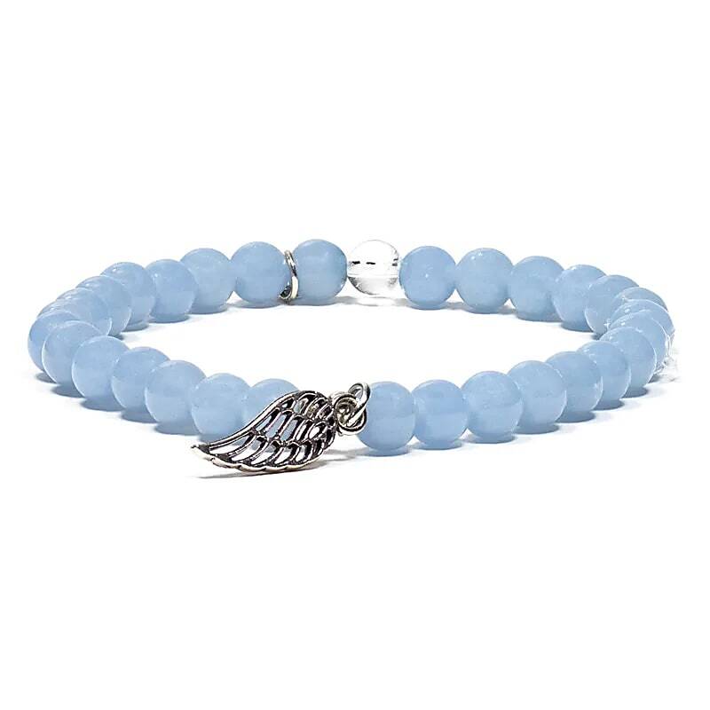 Braccialetto elastico in Angelite con Ala d'Angelo