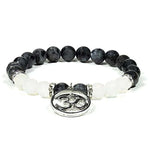 Braccialetto elastico in Labradorite ed Agata bianca con Ohm