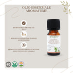 Bottiglietta da 10 ml di olio essenziale Aromafume Frankincense, etichetta chiara con simboli ayurvedici.