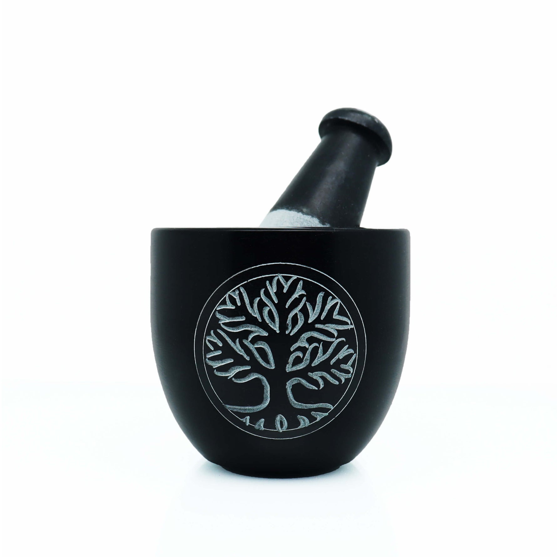 Mortaio con pestello in Pietra Saponaria Albero della Vita - Diametro 8cm