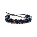 Bracciale Regolabile Triplice Protezione - Occhio di Tigre, Ossidiana ed Ematite