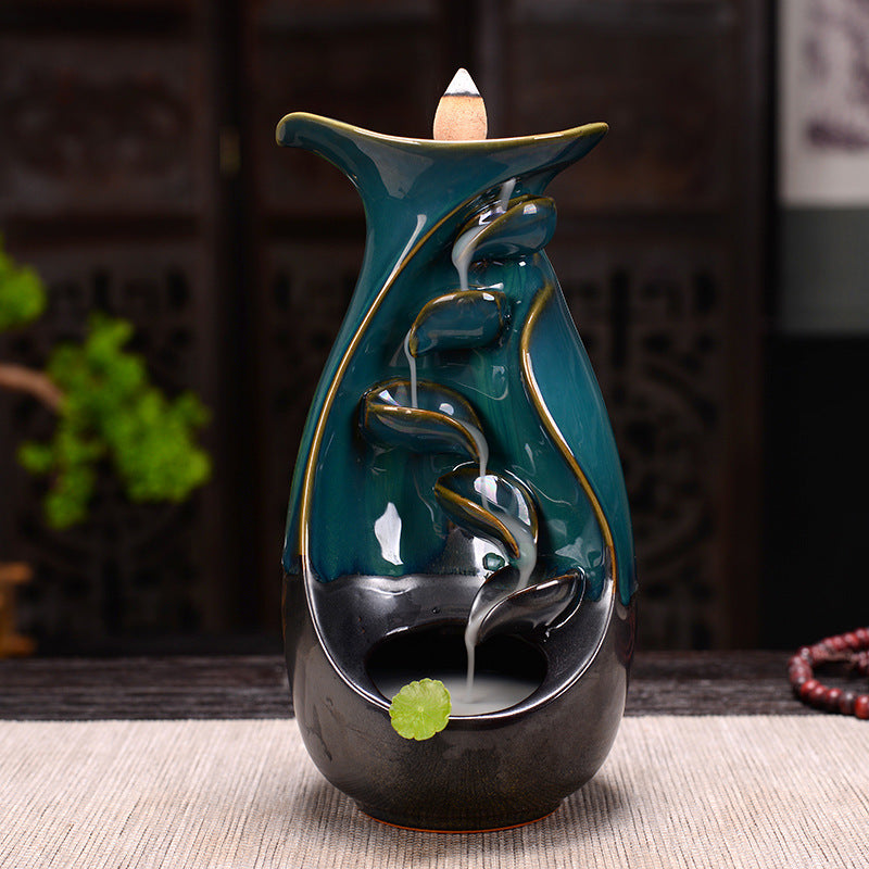 Fontana brucia incenso in ceramica nera - verde