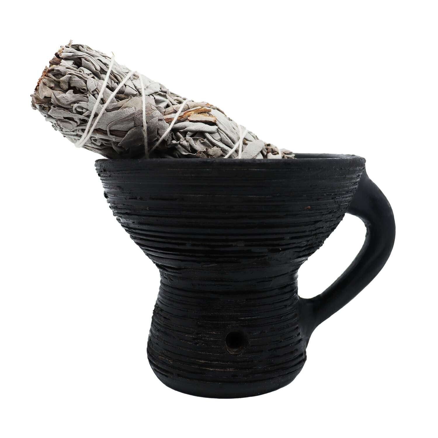 Vaso nero con Bruciatore in Terracotta per incensi