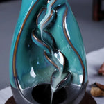 Fontana brucia incenso in ceramica nera - verde - foto frontale