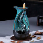 Fontana brucia incenso in ceramica nera - verde - immagine frontale