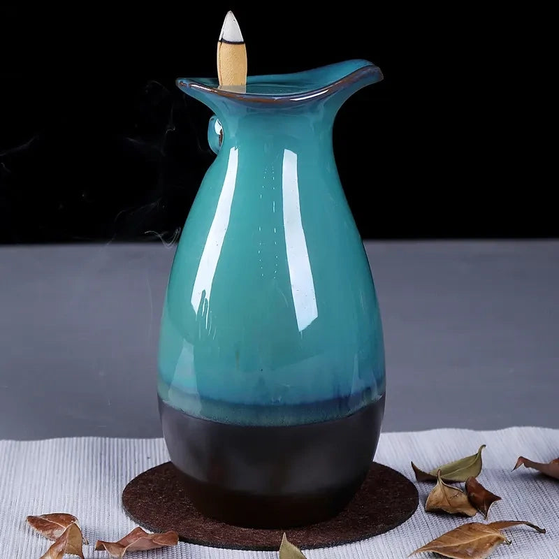 Fontana brucia incenso in ceramica nera - verde - immagine
