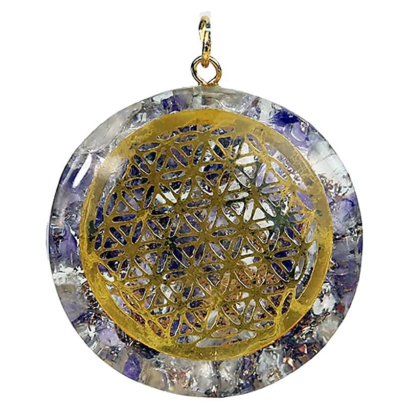 Ciondolo in Orgonite Ametista e Cristallo di Rocca - Fiore della vita