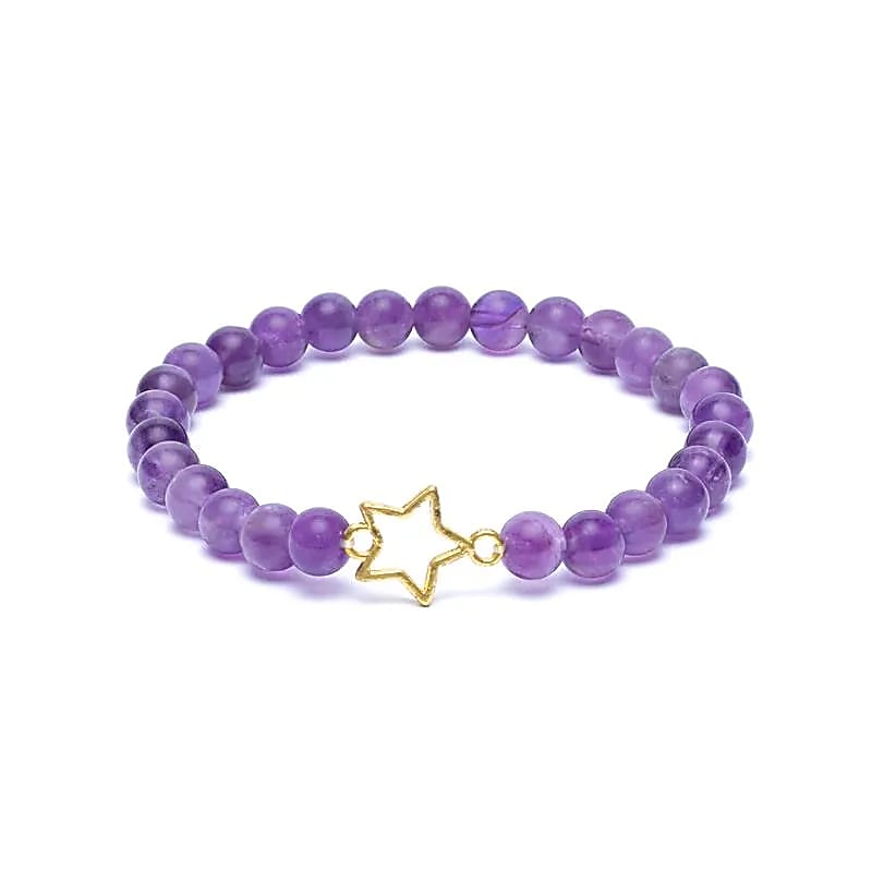 Braccialetto in pietra di Ametista con charm Stella