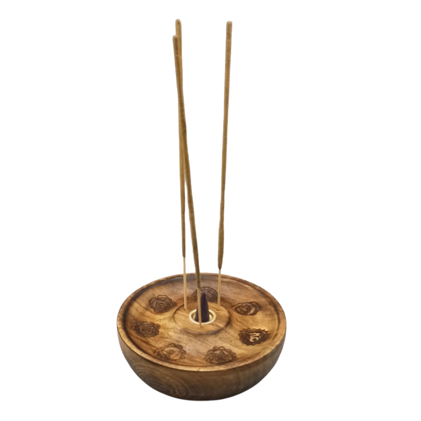 Porta incensi in legno rotondo - 7 Chakra - immagine