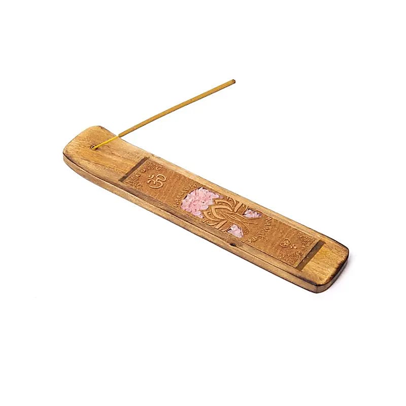 Brucia incenso in legno Namaste con pietre di Quarzo Rosa