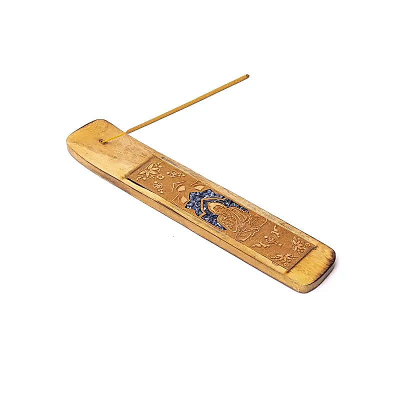 Brucia incenso in legno con Buddha e pietre di sodalite