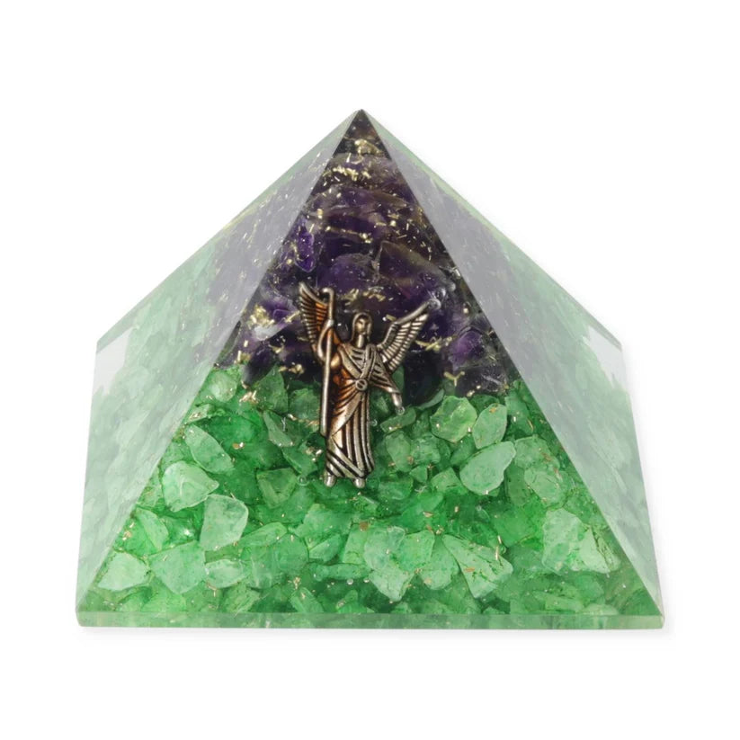 Piramide di Orgonite - Peridoto e Ametista - Angelo Raffaele
