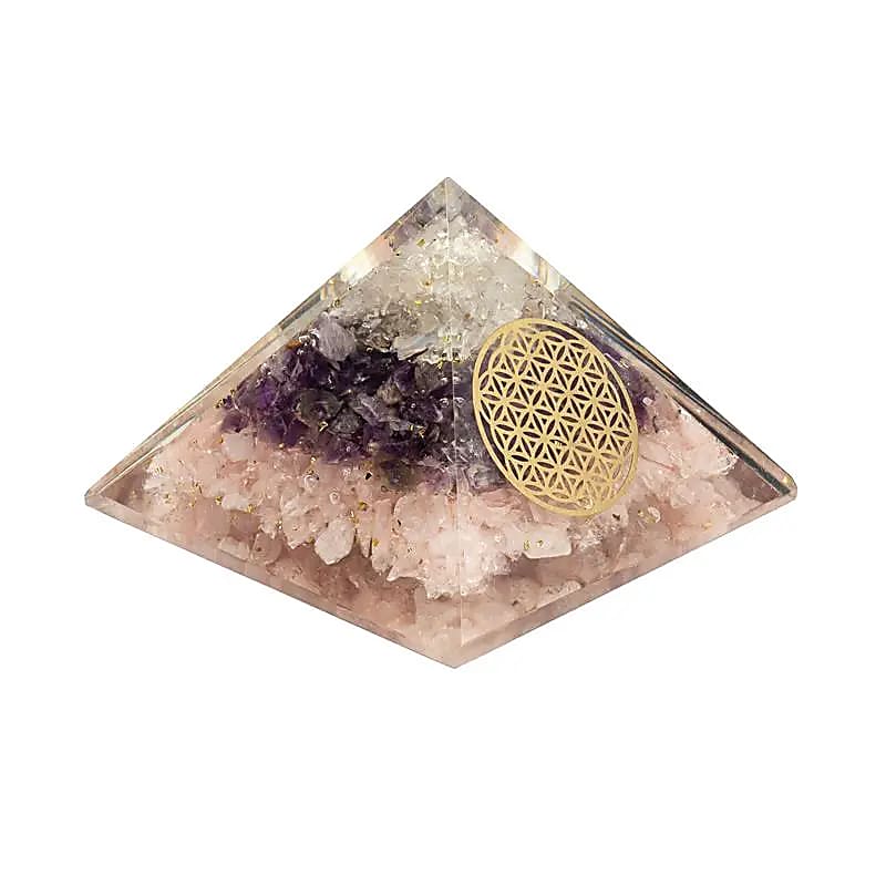 Piramide di Orgonite - Triangolo d’Oro con Fiore della Vita