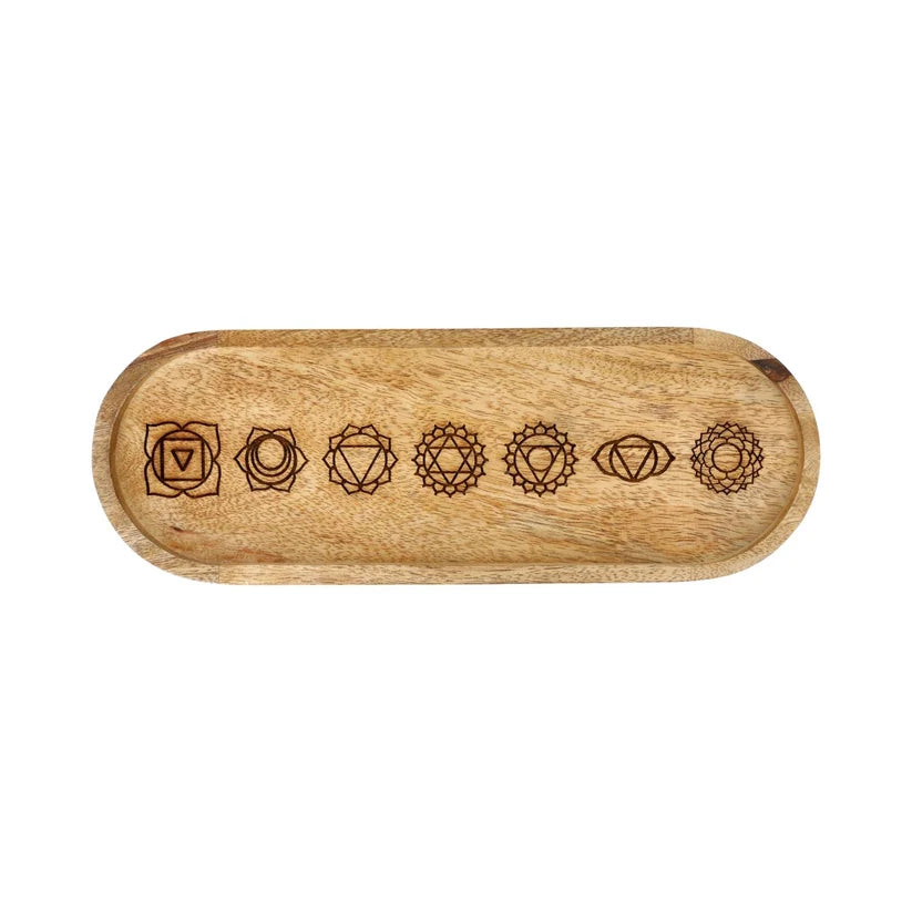 Vassoio Porta Pietre Ovale 7 Chakra in Legno di Mango