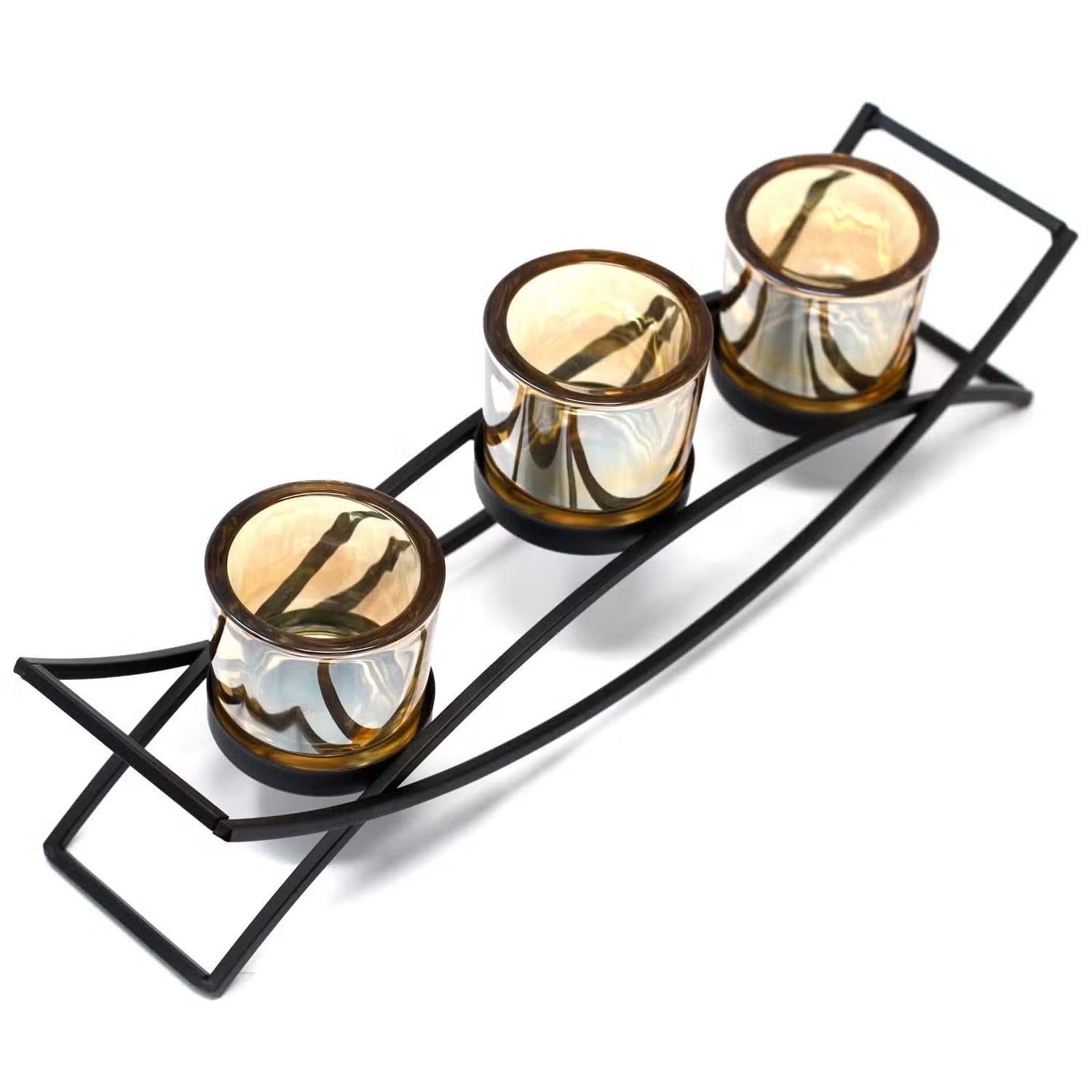 Porta Lumini Ponte per 3 Tealight in Vetro e Metallo