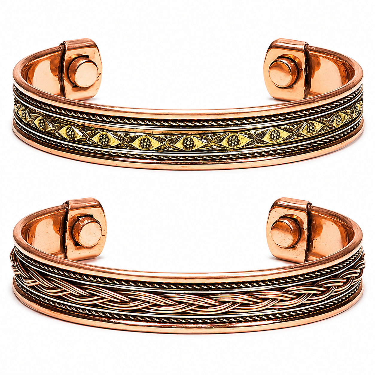 Set 2 Bracciali Magnetici in Rame Decorato con Magneti 1098 Gauss