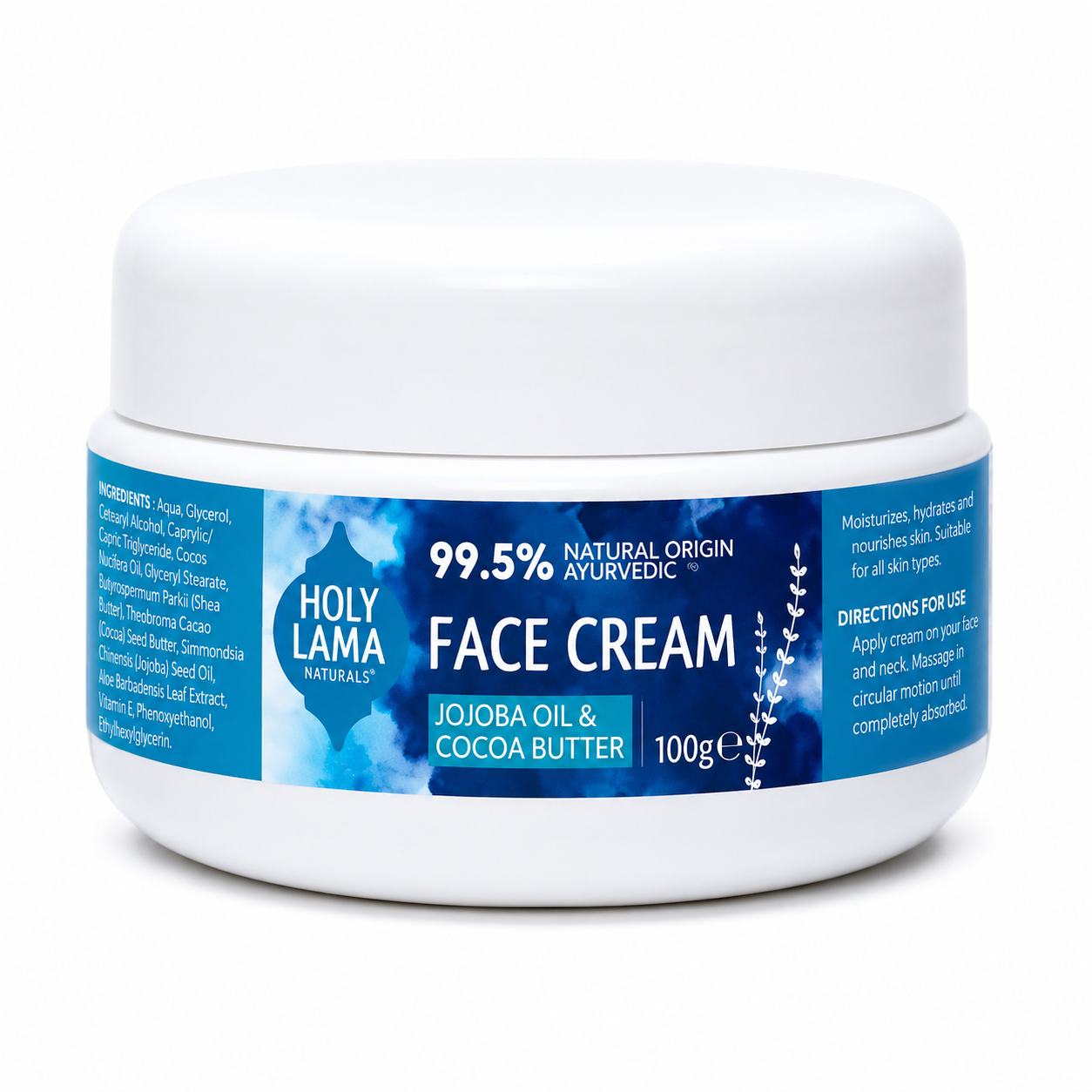 Holy Lama Naturals Crema Viso Ayurvedica con Jojoba e Petitgrain 100 g
