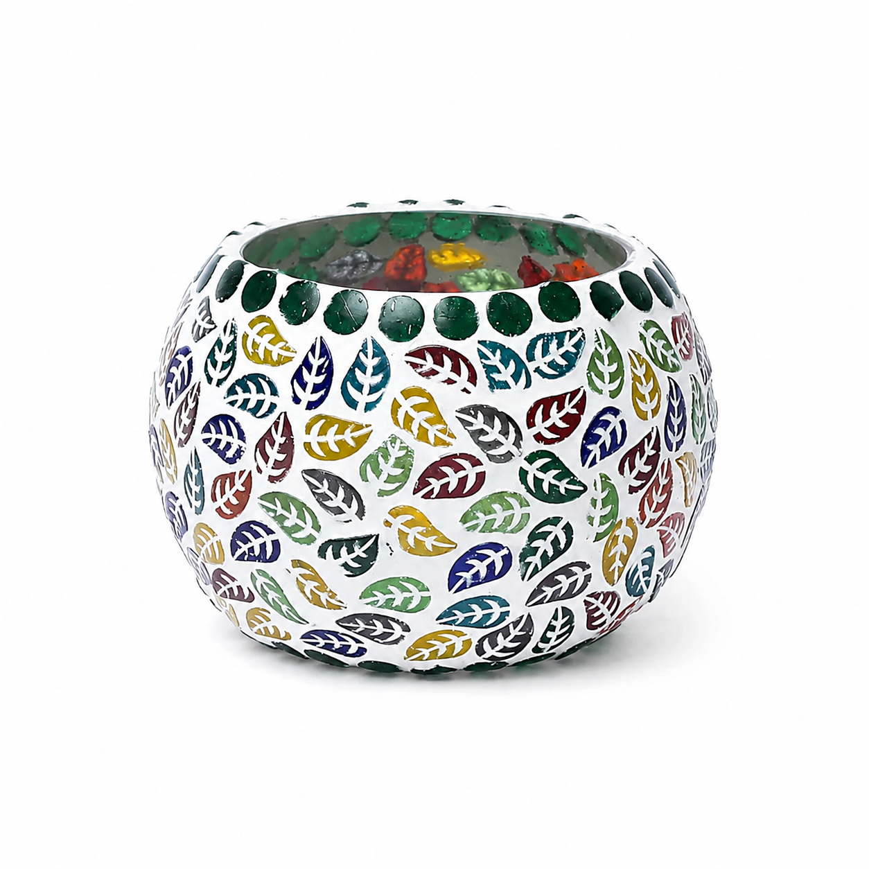 Portalumino in Vetro Mosaicato - Foglie 9 cm