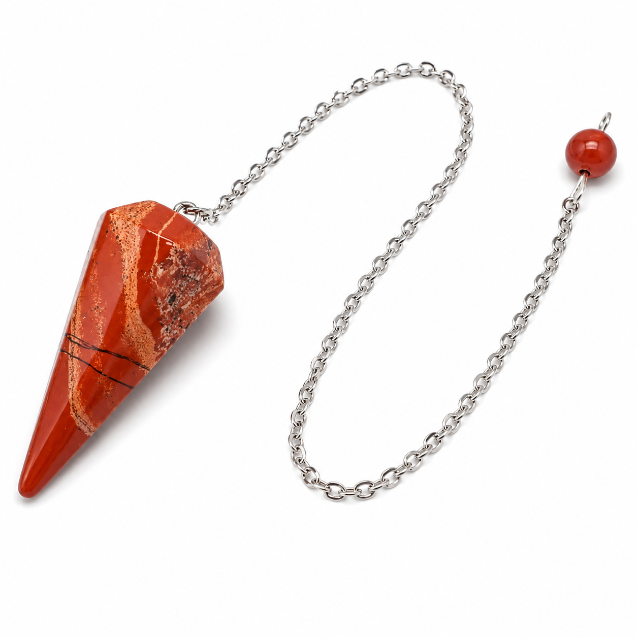Pendolo Conico in Diaspro Rosso Naturale con Catena