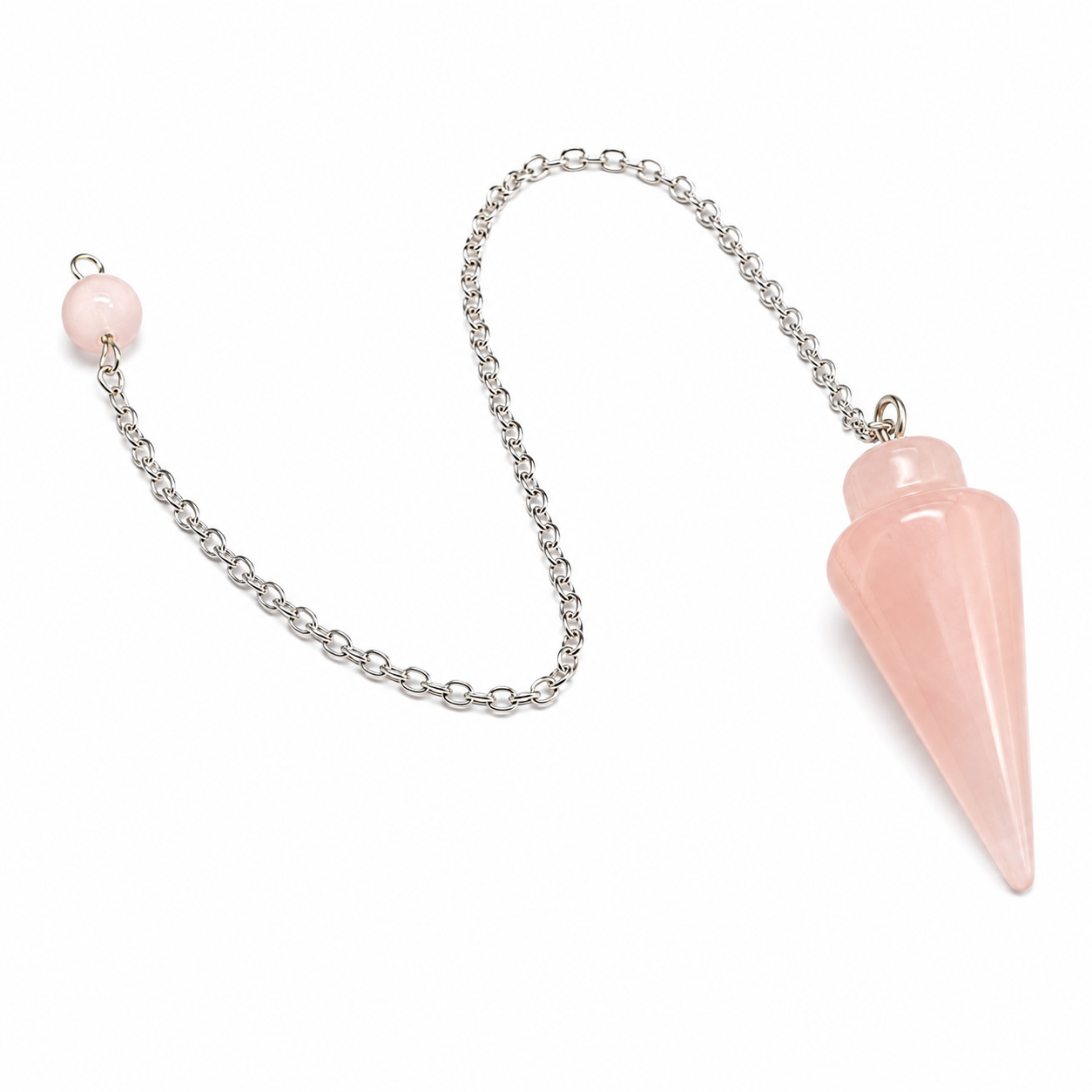 Pendolo Goccia in Quarzo Rosa Naturale con Catena