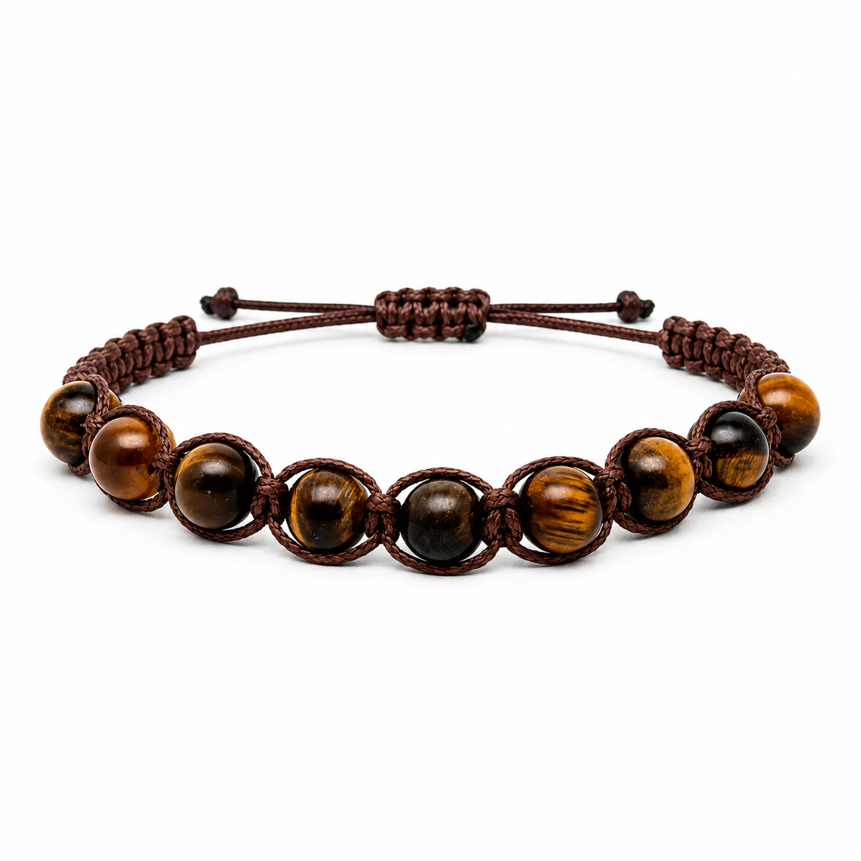 Bracciale Artigianale in Occhio di Tigre con Macramè - 8 mm