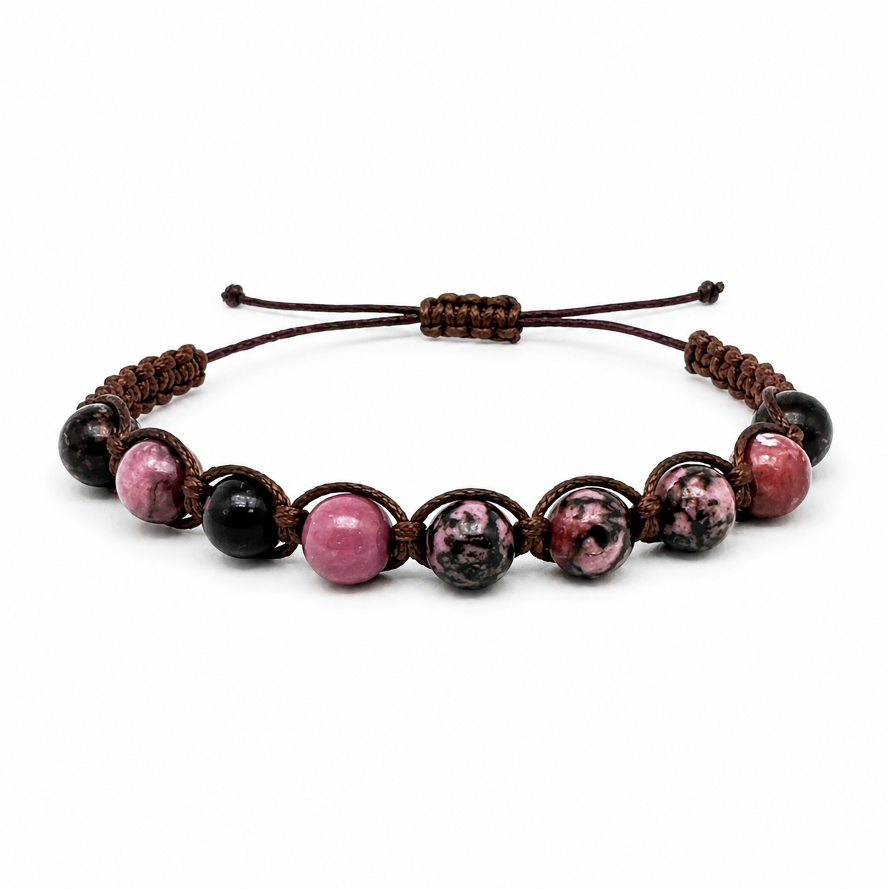 Bracciale Artigianale in Rodonite con Macramè - 8 mm