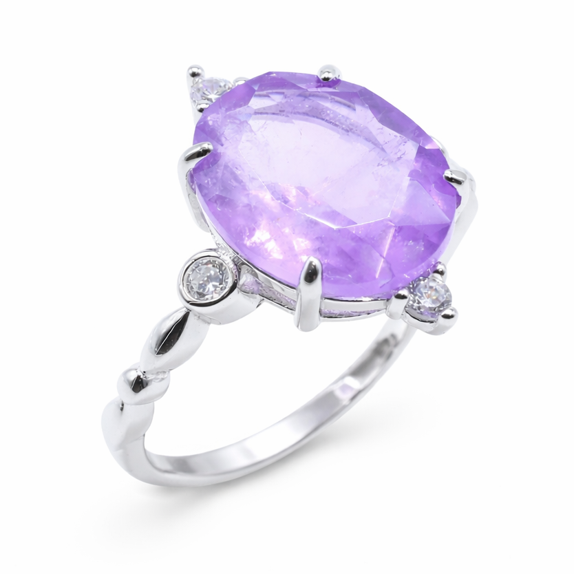 Anello in Argento 925 con Ametista – Placcato Platino